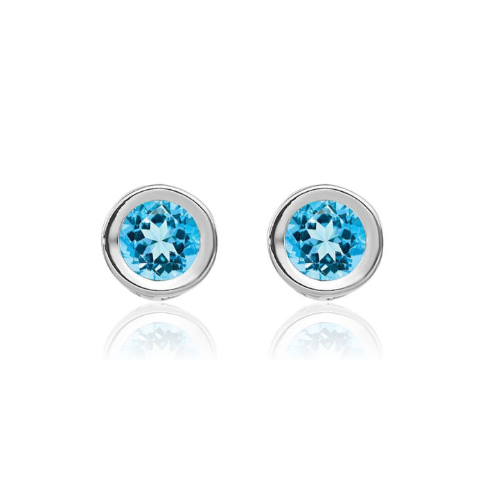 14K Solid White Gold 4mm Swiss Blue Topaz Studs Gemstone Solitaire Earrings December Birthstone Jewelry