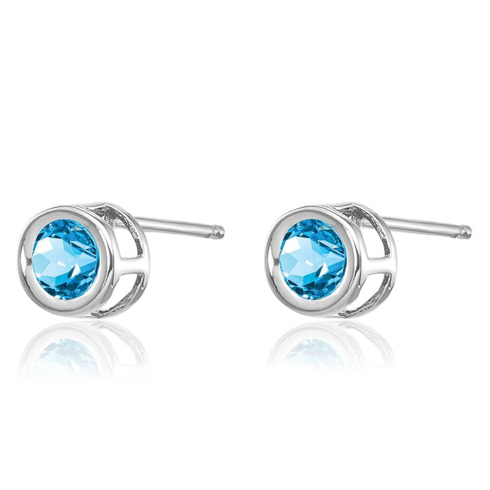 14K Solid White Gold 4mm Swiss Blue Topaz Studs Gemstone Solitaire Earrings December Birthstone Jewelry