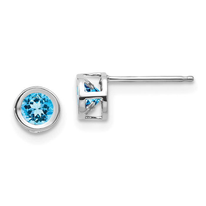 14K Solid White Gold 4mm Swiss Blue Topaz Studs Gemstone Solitaire Earrings December Birthstone Jewelry