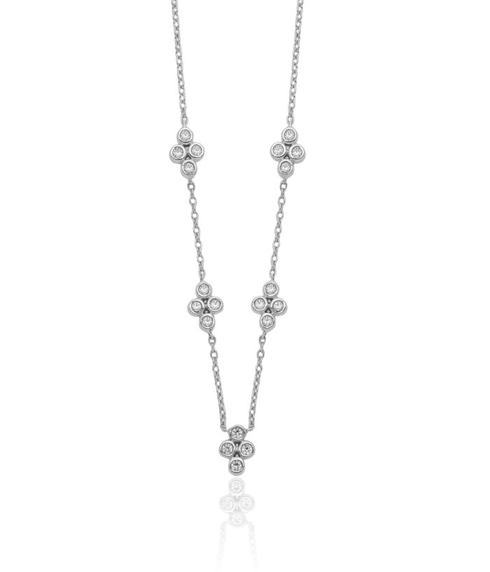 14K Solid White Gold 5 Station Diamond Necklace Chain