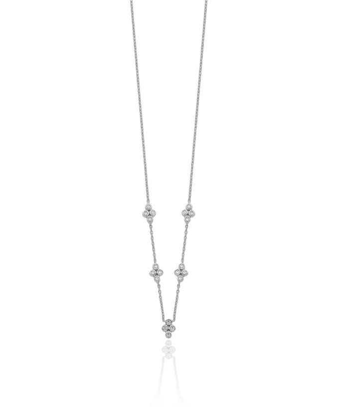 14K Solid White Gold 5 Station Diamond Necklace Chain