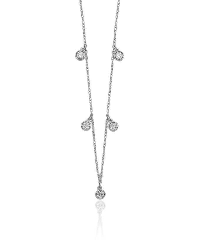 14K Solid White Gold 5 Station Diamond Necklace Chain