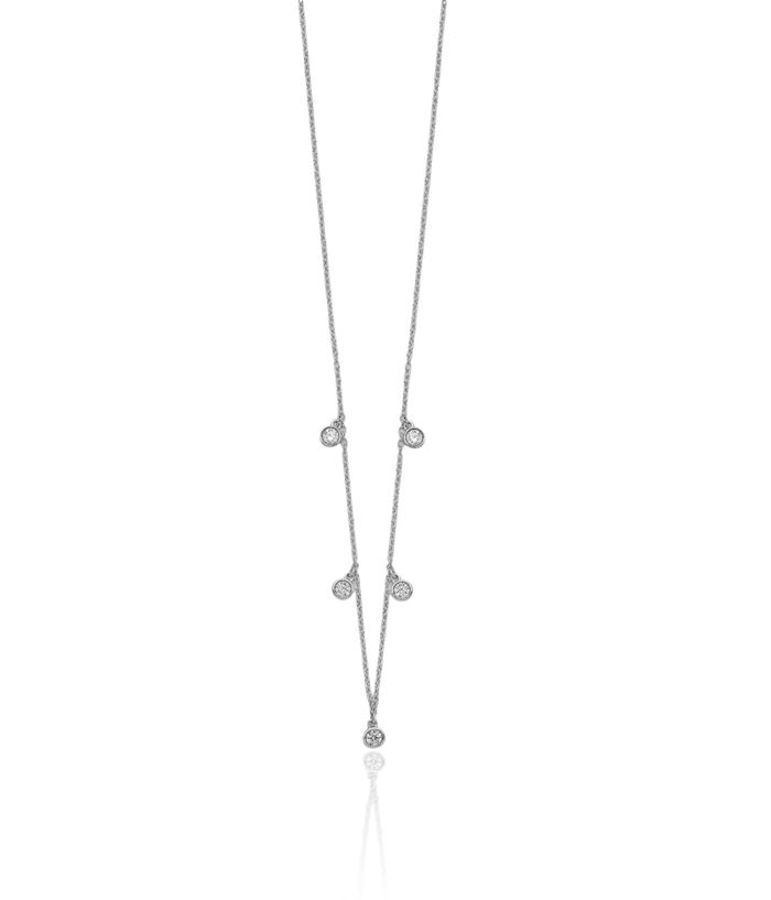 14K Solid White Gold 5 Station Diamond Necklace Chain