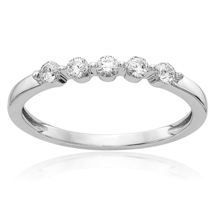 14K Solid White Gold 5 Stone Diamond Anniversary Ring Eternity Wedding Band Bridal Jewelry