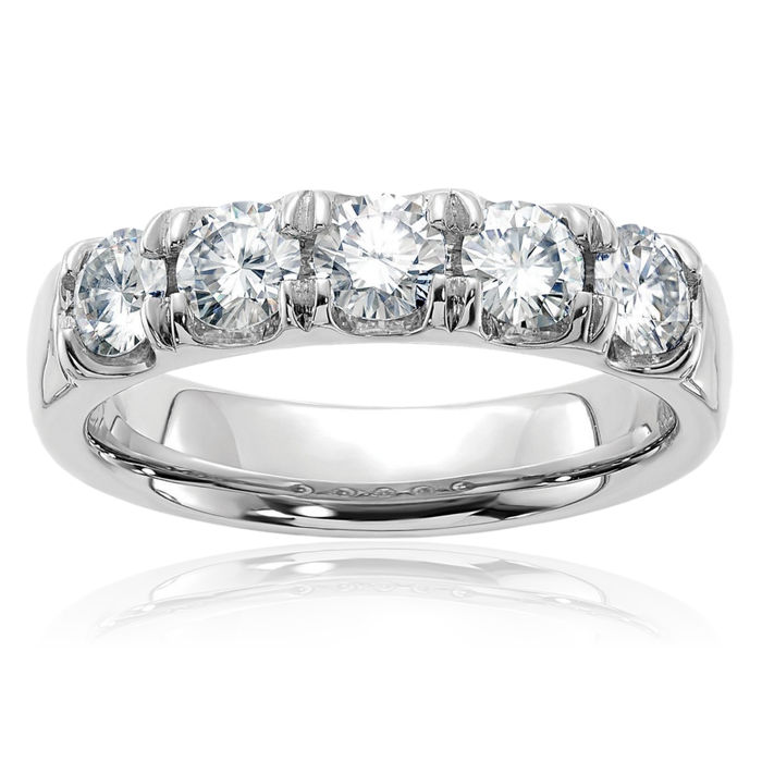 14K Solid White Gold 5 Stone Moissanite Ring