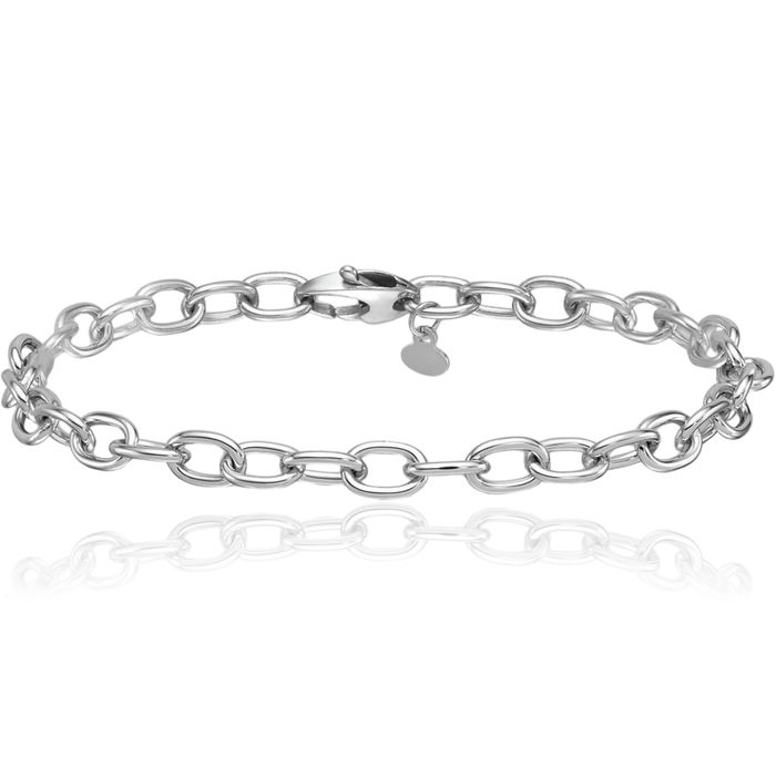 14K Solid White Gold 5.25mm Cable Rolo Link Chain Bracelet