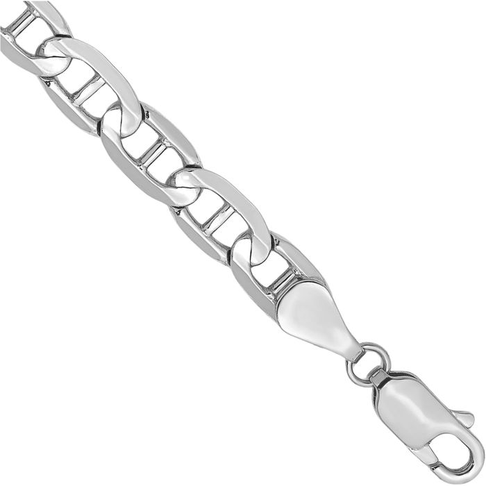 14K Solid White Gold 5.25mm Concave Anchor Mariner Link Chain Bracelet