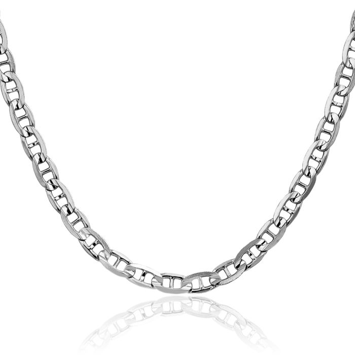 14K Solid White Gold 5.25mm Concave Anchor Mariner Link Chain Necklace