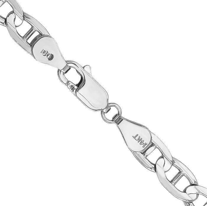 14K Solid White Gold 5.25mm Concave Anchor Mariner Link Chain Necklace