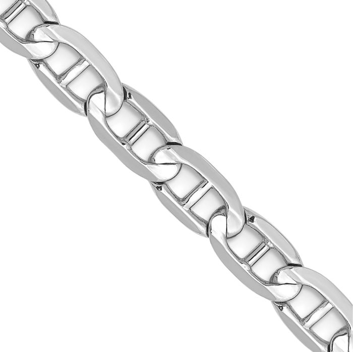 14K Solid White Gold 5.25mm Concave Anchor Mariner Link Chain Necklace