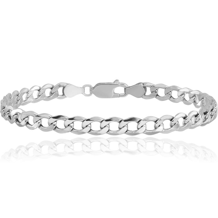 14K Solid White Gold 5.25mm Curb Link Chain Bracelet