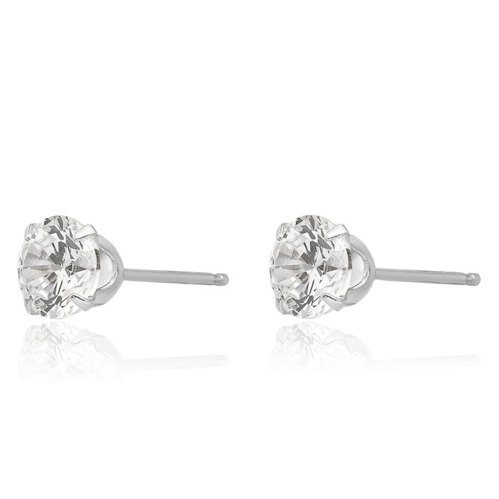 14K Solid White Gold 5.25mm Cubic Zirconia CZ Stud Earrings