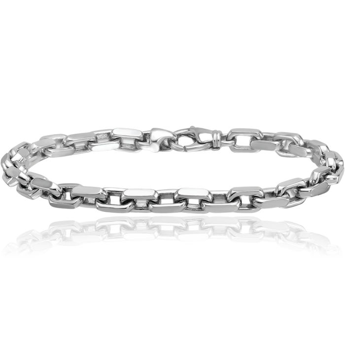 14K Solid White Gold 5.4mm Edge Cable Rolo Link Chain Bracelet