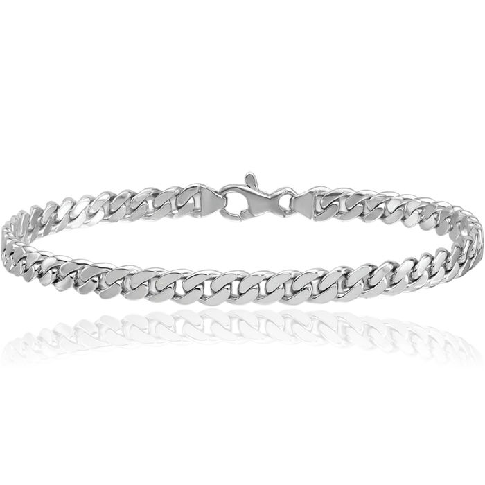 14K Solid White Gold 5.5mm Curb Link Chain Bracelet