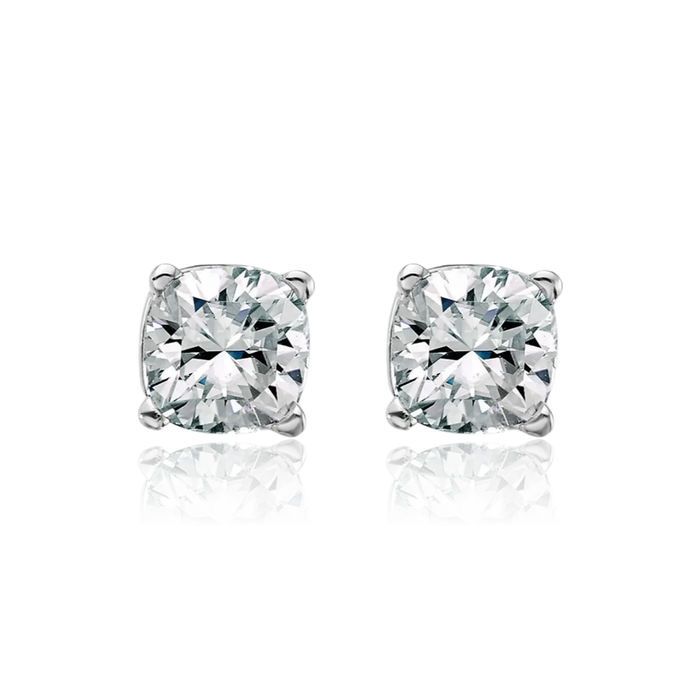 14K Solid White Gold 5.5mm Cushion-Cut Solitaire Moissanite Stud Earrings