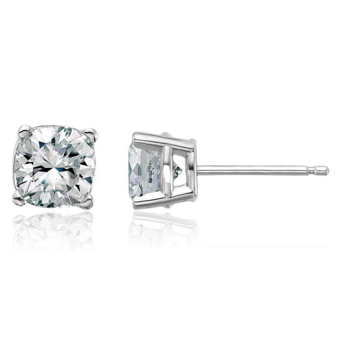 14K Solid White Gold 5.5mm Cushion-Cut Solitaire Moissanite Stud Earrings