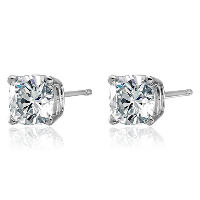 14K Solid White Gold 5.5mm Cushion-Cut Solitaire Moissanite Stud Earrings