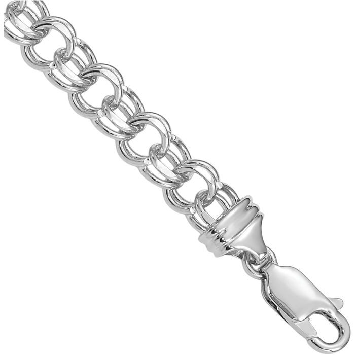 14K Solid White Gold 5.5mm Double Link Chain Charm Bracelet