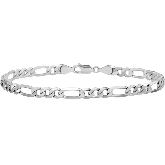 14K Solid White Gold 5.5mm Figaro Link Chain Bracelet