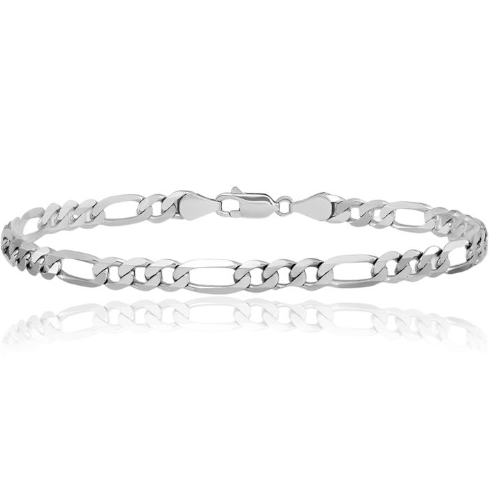 14K Solid White Gold 5.5mm Figaro Link Chain Bracelet