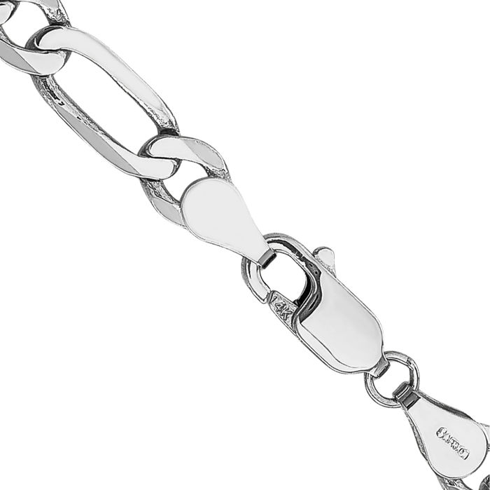 14K Solid White Gold 5.5mm Figaro Link Chain Necklace