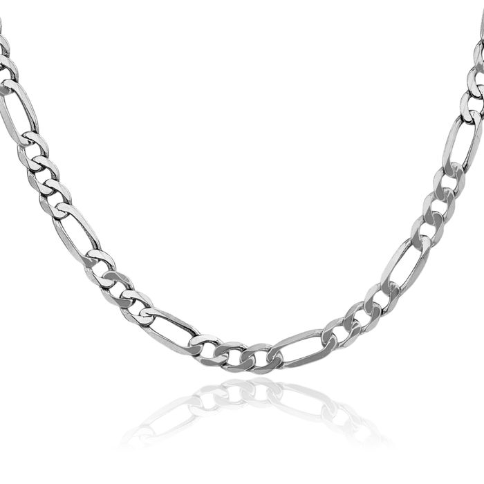 14K Solid White Gold 5.5mm Figaro Link Chain Necklace