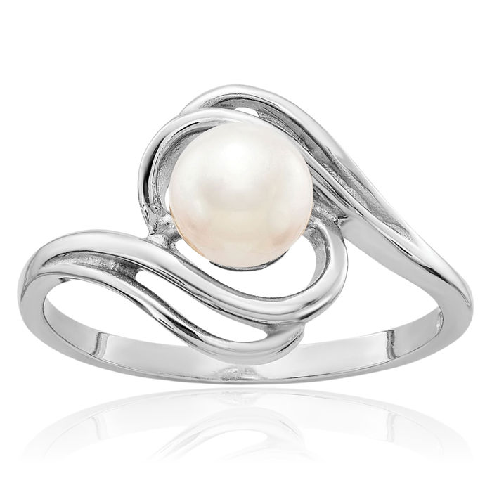 14K Solid White Gold 5.5mm Freshwater Cultured Pearl Statement Ring