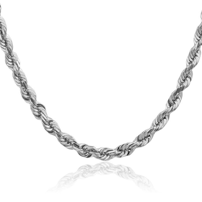 14K Solid White Gold 5.5mm Rope Chain Twisted Link Necklace