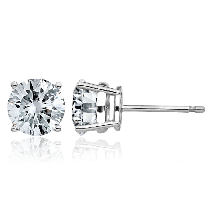 14K Solid White Gold 5.5mm Round Solitaire Moissanite Stud Earrings