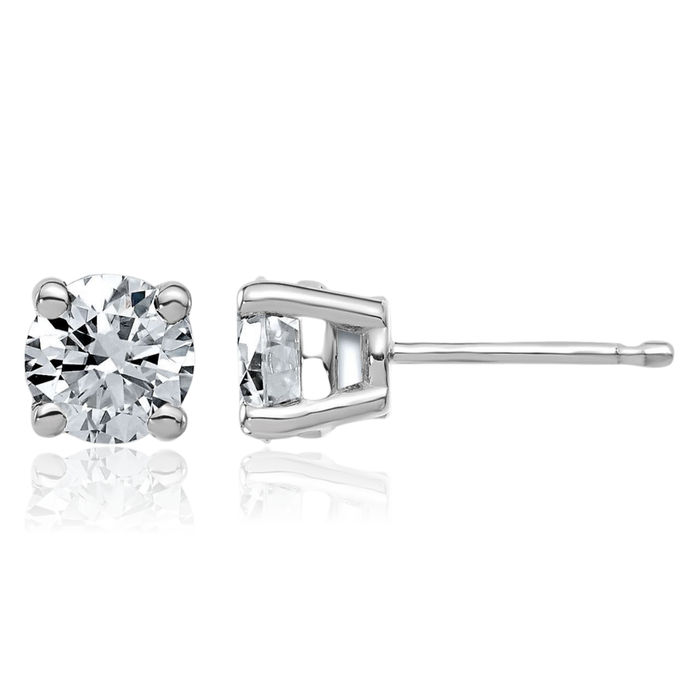 14K Solid White Gold 5.5mm Round Solitaire Moissanite Stud Earrings