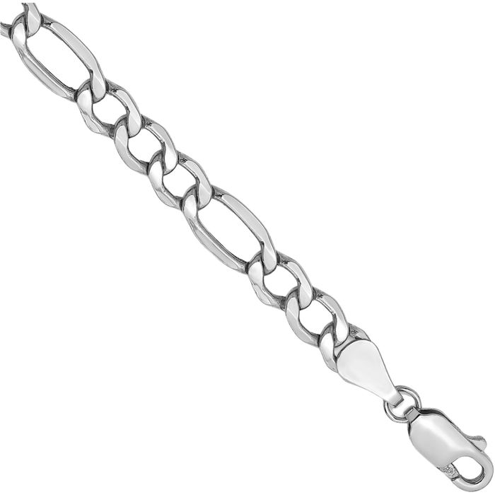 14K Solid White Gold 5.75mm Figaro Link Chain Bracelet