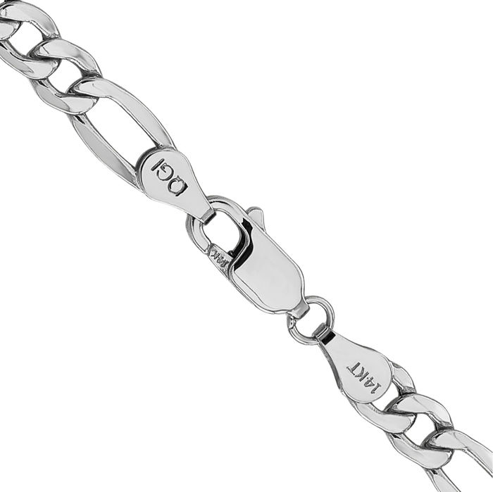 14K Solid White Gold 5.75mm Figaro Link Chain Necklace