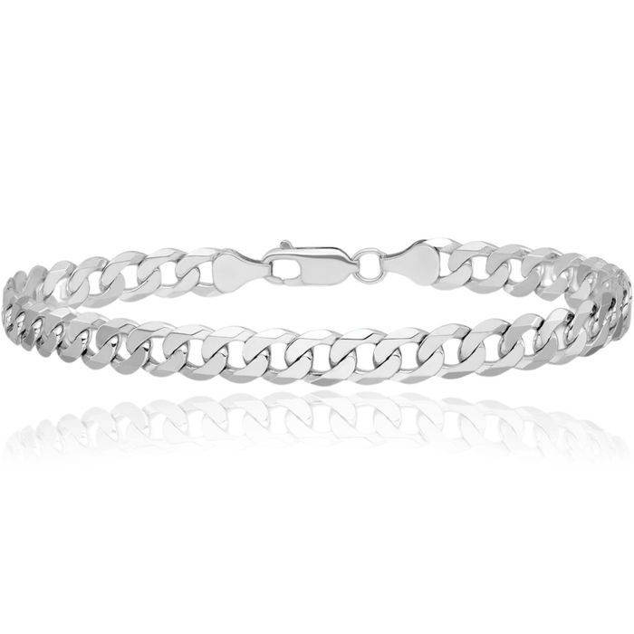 14K Solid White Gold 5.75mm Curb Link Chain Bracelet