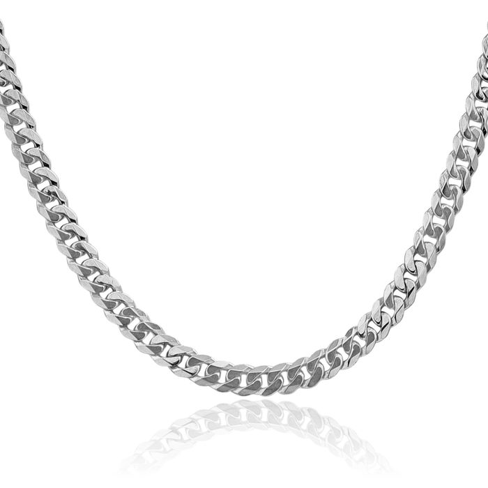 14K Solid White Gold 5.75mm Curb Link Chain Necklace