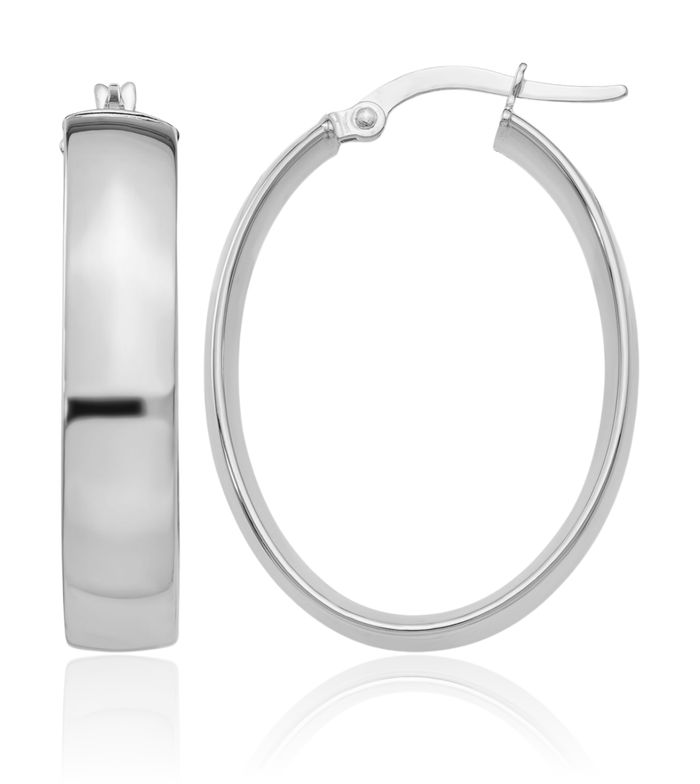 14K Solid White Gold 5.75mm Oval Medium Hoop Earrings