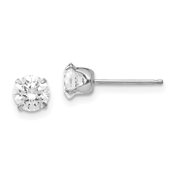 14K Solid White Gold 5.25mm Cubic Zirconia CZ Stud Earrings