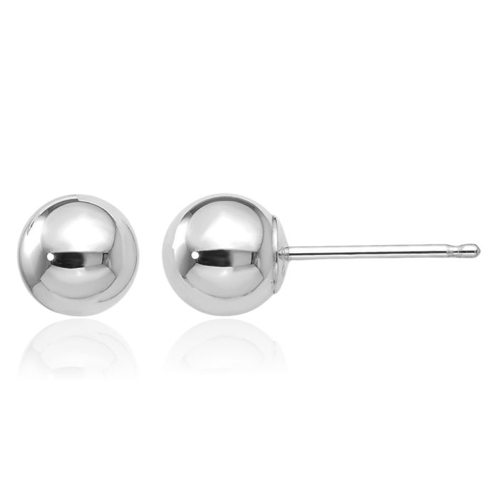 14K Solid White Gold 5mm Ball Stud Earrings