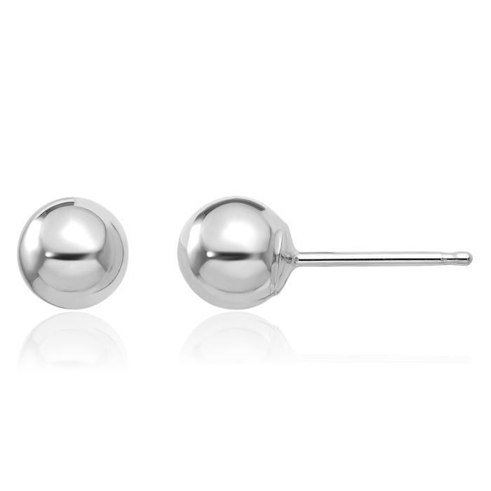 14K Solid White Gold 5mm Ball Stud Earrings