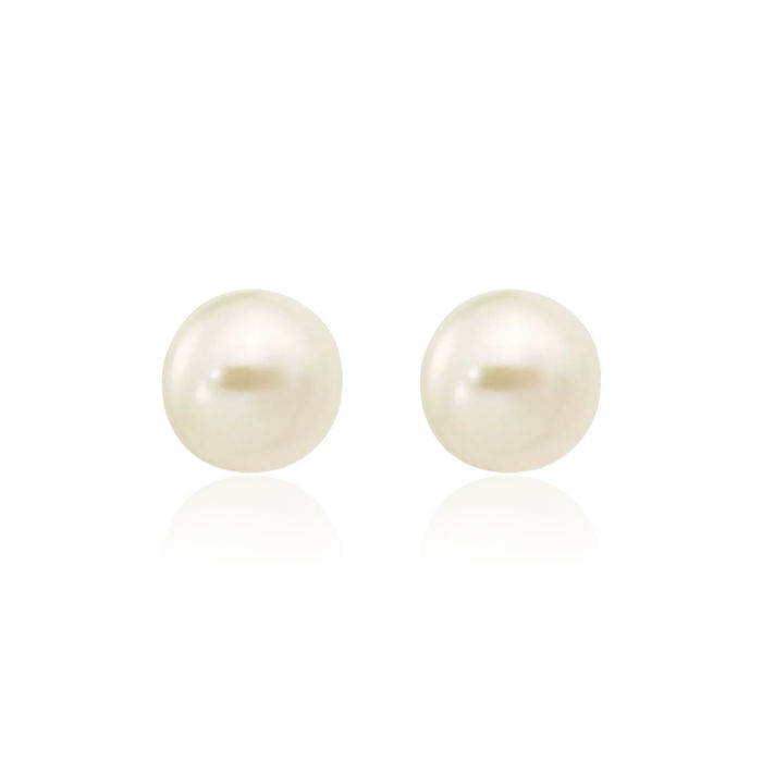 14K Solid White Gold 5mm Button Freshwater Cultured Pearl Stud Earrings