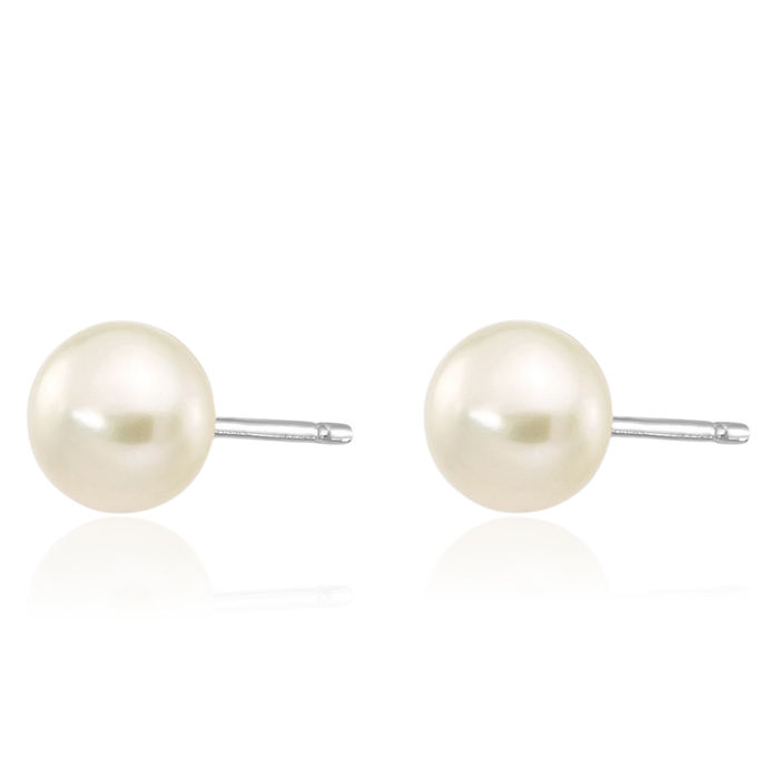 14K Solid White Gold 5mm Button Freshwater Cultured Pearl Stud Earrings