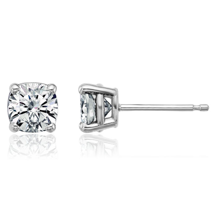 14K Solid White Gold 5mm Cushion-Cut Solitaire Moissanite Stud Earrings