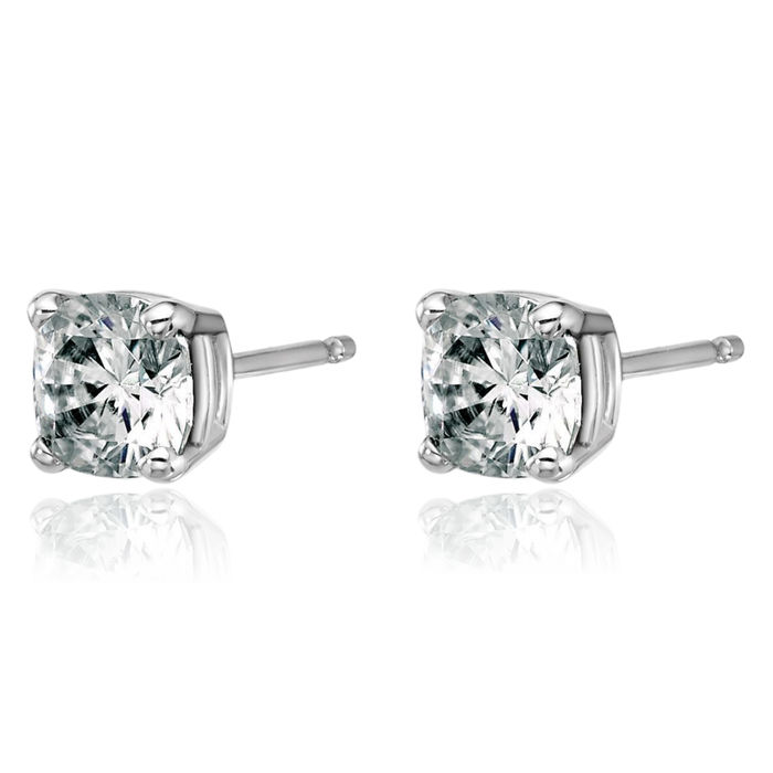 14K Solid White Gold 5mm Cushion-Cut Solitaire Moissanite Stud Earrings