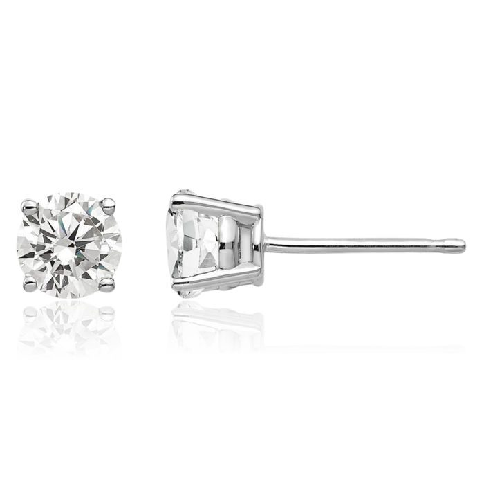 14K Solid White Gold 5mm Cubic Zirconia CZ Studs Gemstone Solitaire Earrings April Birthstone Jewelry