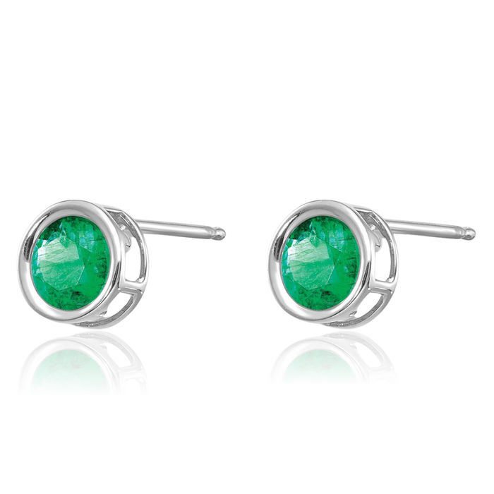 14K Solid White Gold 5mm Green Emerald Studs Gemstone Solitaire Earrings May Birthstone Jewelry