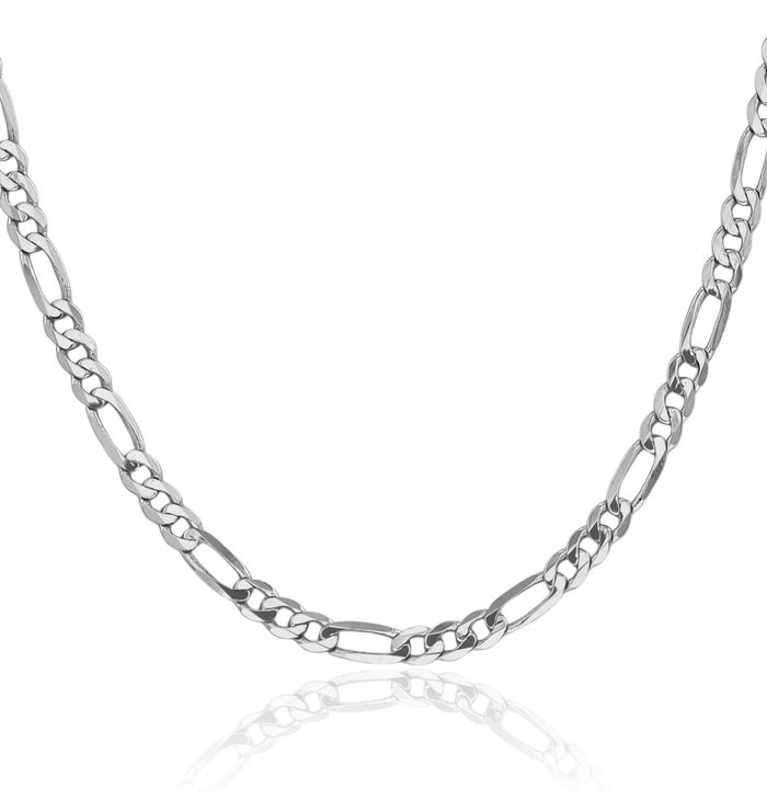 14K Solid White Gold 5mm Figaro Link Chain Necklace