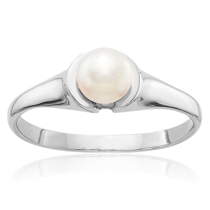 14K Solid White Gold 5mm Freshwater Cultured Pearl Statement Ring