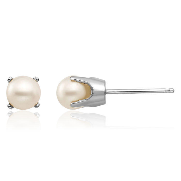 14K Solid White Gold 5mm Freshwater Cultured Pearl Studs Gemstone Solitaire Earrings June Birthstone Jewelry