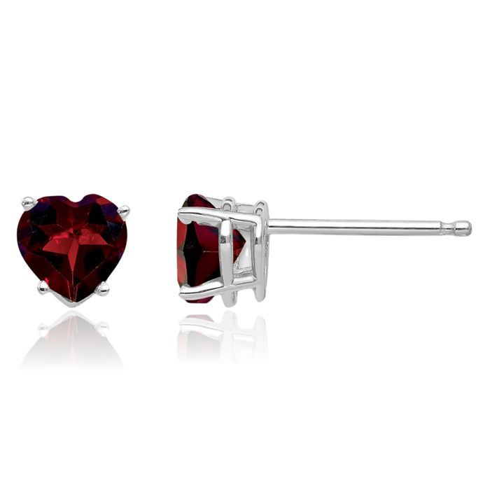 14K Solid White Gold 5mm Heart Red Garnet Studs Gemstone Earrings January Birthstone Jewelry