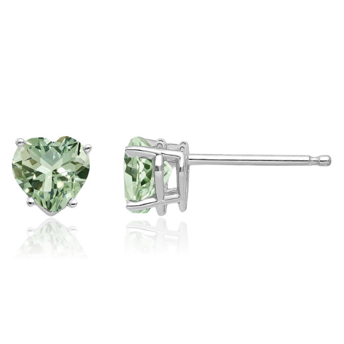 14K Solid White Gold 5mm Heart Green Quartz Studs Gemstone Earrings August Birthstone Jewelry