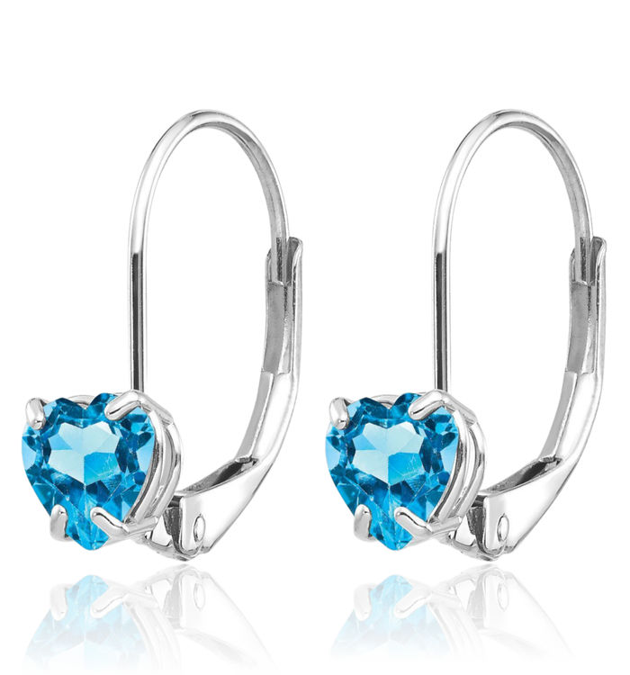 14K Solid White Gold 5mm Heart Swiss Blue Topaz Drop Dangle Earrings Gemstone December Birthstone Jewelry